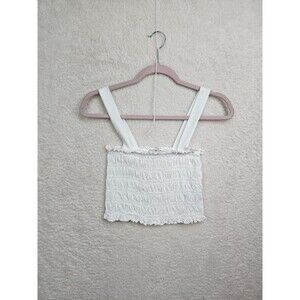 American Eagle Women Top Extra Small White Cotton Blend Ruched Cropped Tank Fit
